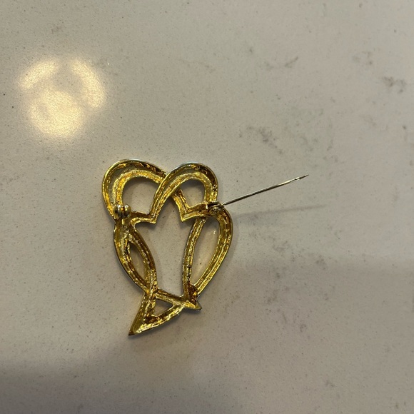 Gold and Silver Double Heart Brooch - Picture 3 of 4